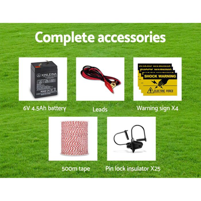 Giantz Fence Energiser 3KM Solar Powered Electric 500M Poly Wire Insulator - Image 6