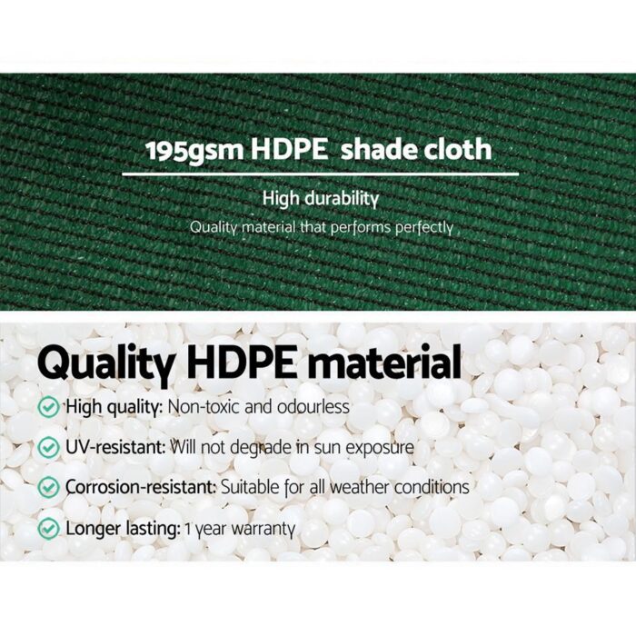Instahut 90% Shade Cloth 3.66x10m Shadecloth Sail Heavy Duty Green - Image 5