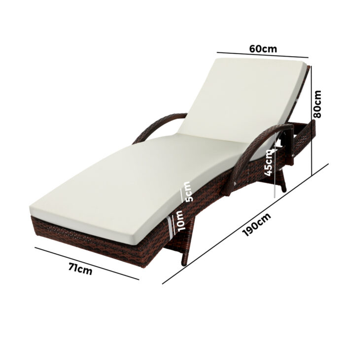 Livsip Outdoor Sun Lounger Waterproof Adjustable Beige&Brown - Image 3