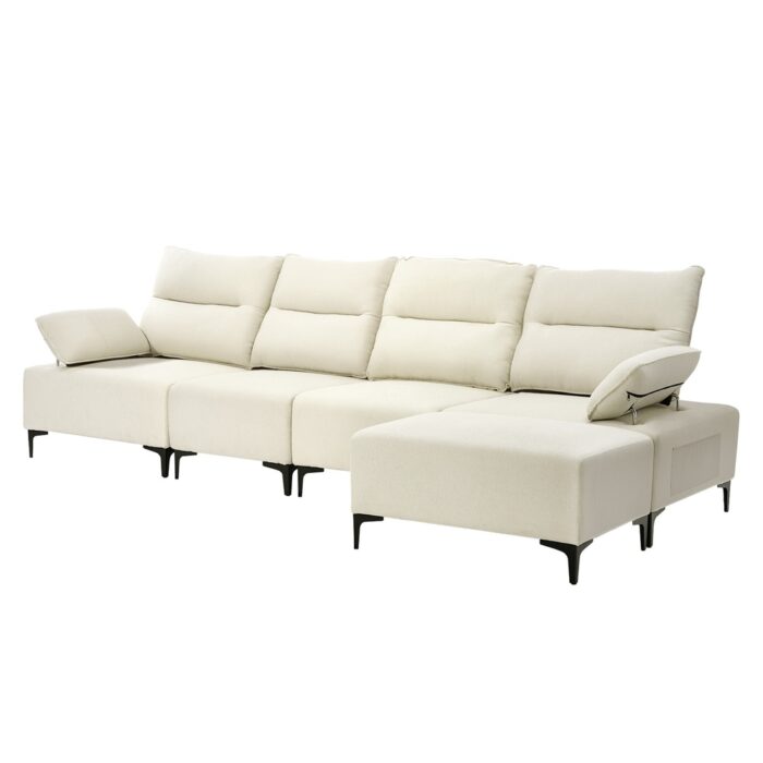 Oikiture 5 Seater Modular Sofa Chenille Couch Armrest Ottoman Set - Image 7