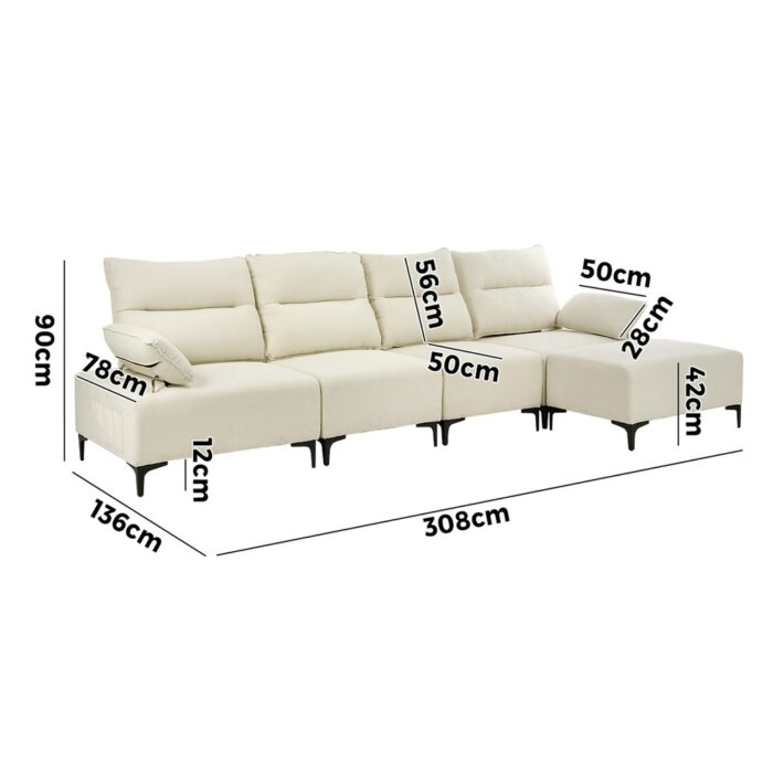 Oikiture 5 Seater Modular Sofa Chenille Couch Armrest Ottoman Set - Image 5