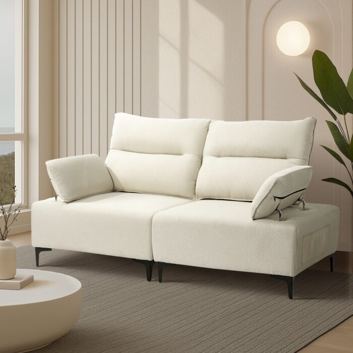 Oikiture 2 Seater Love Seat Couch Sofa Lounge Side Pocket Armrest - Image 7
