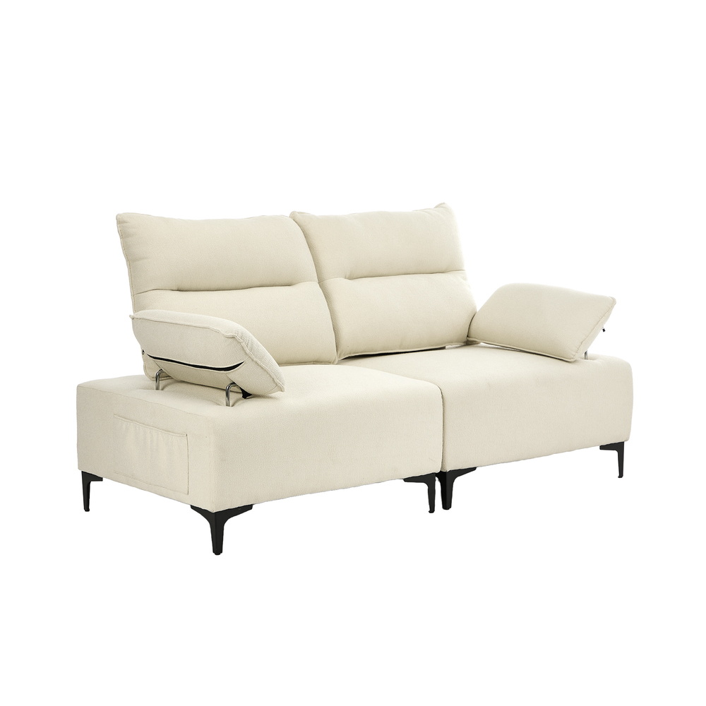 SOF-KERRY-LR-BE-01 Oikiture 2 Seater Love Seat Couch Sofa Lounge Side Pocket Armrest - Image 1