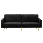 Oikiture 3-Seater Sofa Bed Velvet Black - Image 2