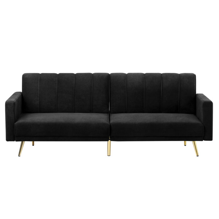 Oikiture 3-Seater Sofa Bed Velvet Black - Image 2