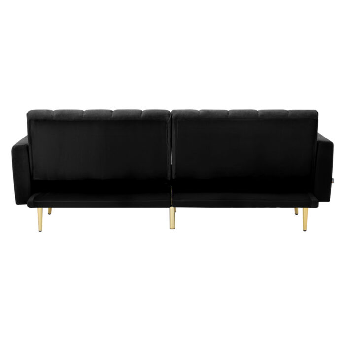 Oikiture 3-Seater Sofa Bed Velvet Black - Image 8