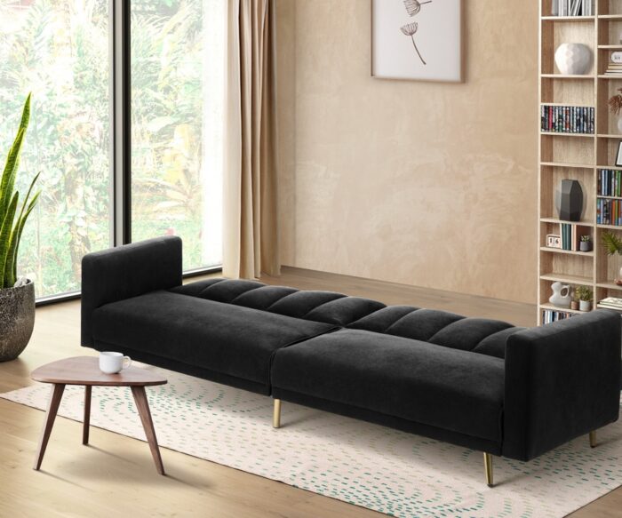 Oikiture 3-Seater Sofa Bed Velvet Black - Image 3