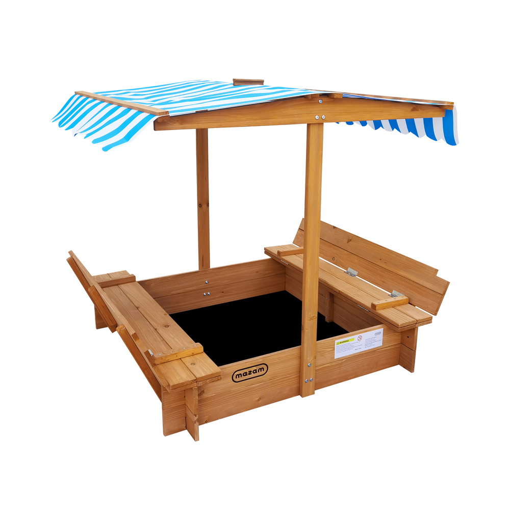 SPIT-CANOPY-CV-WHBL-01 Mazam Kids Sandpit Wooden Sandbox Beach with Canopy - Image 1