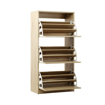 Oikiture Shoe Storage Cabinet 3 Compartments with Rows Wooden