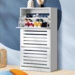 Oikiture Shoe Storage Cabinet 3 Compartments with Rows White - Image 5