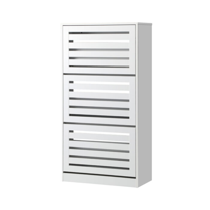 Oikiture Shoe Storage Cabinet 3 Compartments with Rows White - Image 6