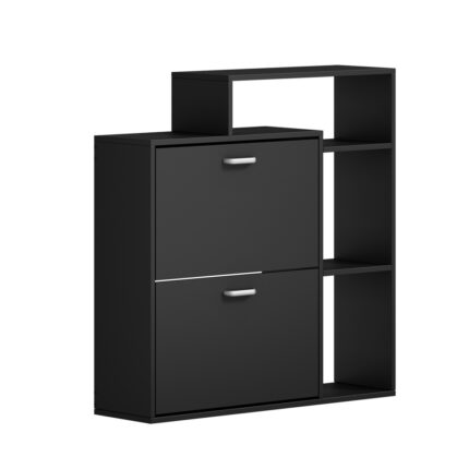 Oikiture Shoe Cabinet Storage 2 Doors with Display Shelves Black