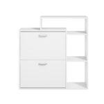 Oikiture Shoe Cabinet Storage 2 Doors with Display Shelves White - Image 3