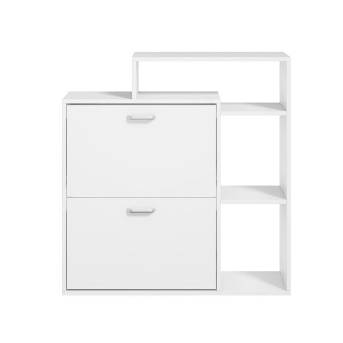 Oikiture Shoe Cabinet Storage 2 Doors with Display Shelves White - Image 3