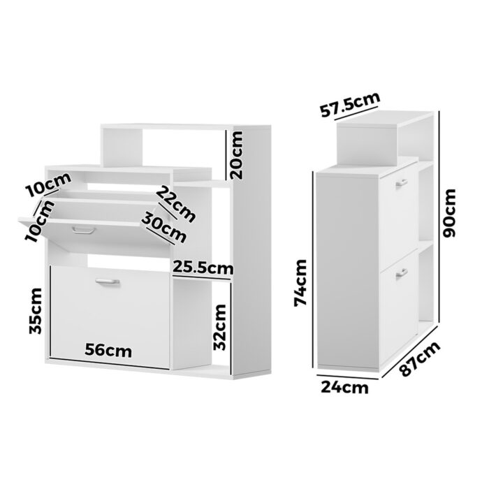 Oikiture Shoe Cabinet Storage 2 Doors with Display Shelves White - Image 2