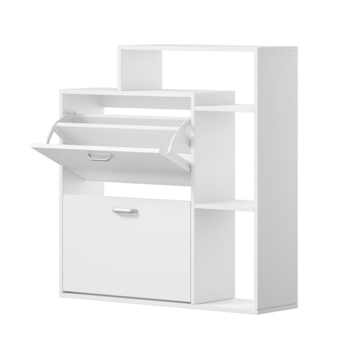 Oikiture Shoe Cabinet Storage 2 Doors with Display Shelves White - Image 5