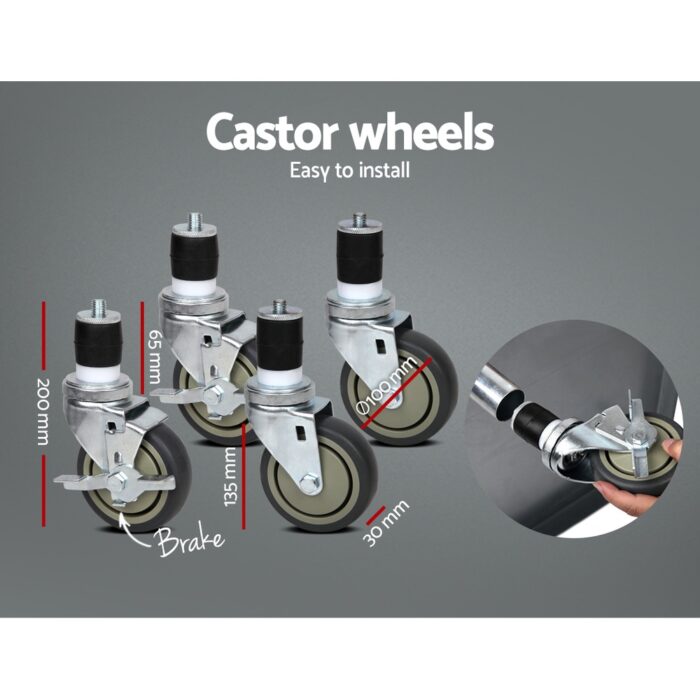 Cefito 610x610mm Stainless Steel Kitchen Bench with Wheels 430 - Image 3