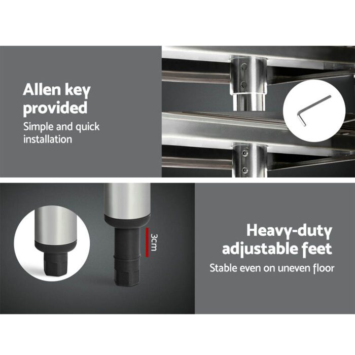 Cefito 610x610mm Stainless Steel Kitchen Bench with Wheels 430 - Image 5