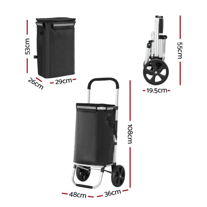 Emajin Shopping Trolley Cart Foldable 45KG Black - Image 2