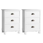 Artiss 2x Bedside Table 3 Drawers Vintage - THYME White
