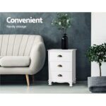 Artiss 2x Bedside Table 3 Drawers Vintage - THYME White - Image 4