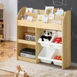 Oikiture Kids Bookshelf 4 Bins Toy Box Storage Organiser Display Shelf - Image 10