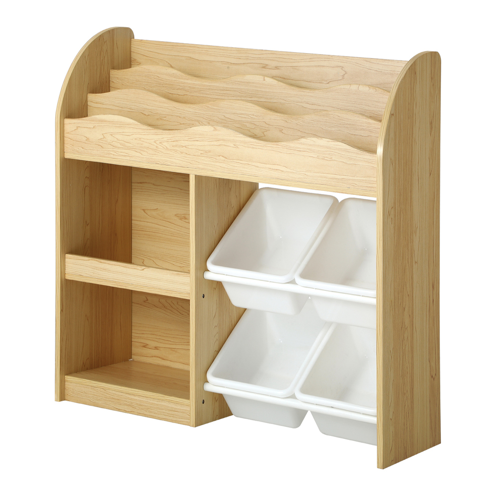 ST-KID-SASA-4B-WD-01 Oikiture Kids Bookshelf 4 Bins Toy Box Storage Organiser Display Shelf - Image 1