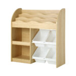 Oikiture Kids Bookshelf 4 Bins Toy Box Storage Organiser Display Shelf - Image 4