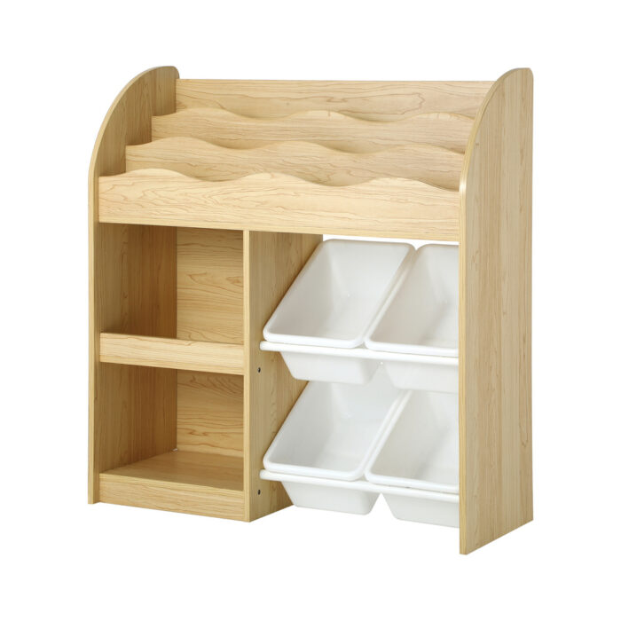 Oikiture Kids Bookshelf 4 Bins Toy Box Storage Organiser Display Shelf - Image 4