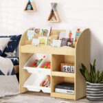 Oikiture Kids Bookshelf 4 Bins Toy Box Storage Organiser Display Shelf - Image 7