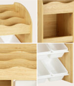 Oikiture Kids Bookshelf 4 Bins Toy Box Storage Organiser Display Shelf - Image 6