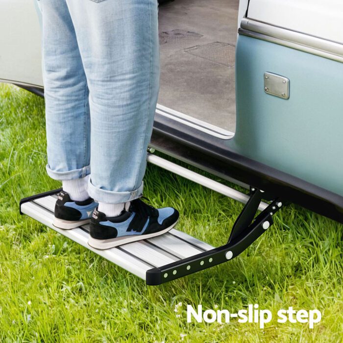 Weisshorn Manual Pull Out Caravan Step Folding RV Entry Stair 200KG Capacity Non-Slip Aluminium - Image 4