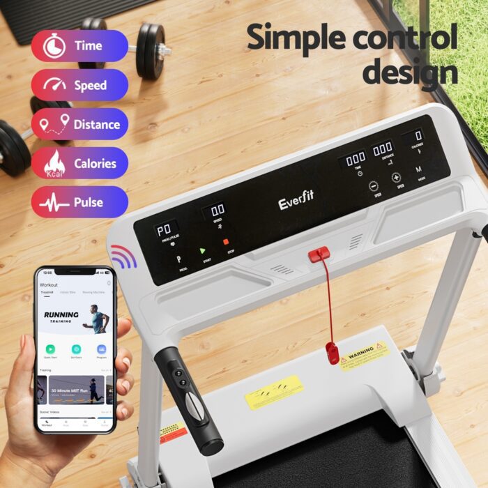 Everfit Treadmill Electric Home Gym Fitness Exercise Knob Foldable 450mm White - Image 5