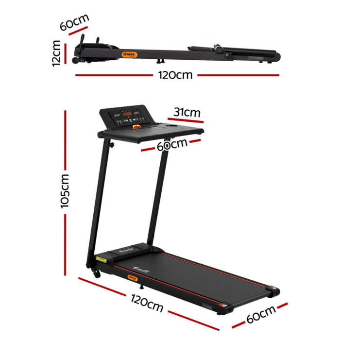 Everfit Treadmill Electric Walking Pad Foldable Incline for Home Office Gym Black - Image 2