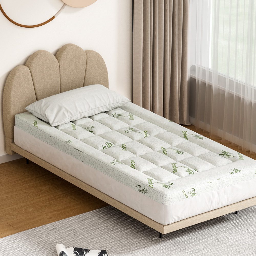 TOPPER-BAM75-S-194988-04 Giselle Bedding Mattress Topper Pillowtop Bamboo 7.5cm Single - Image 1