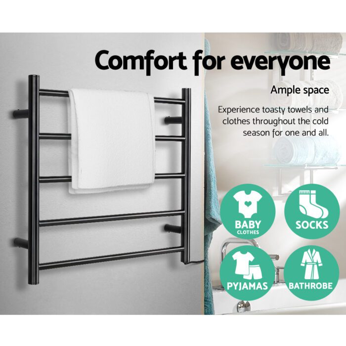 Devanti Electric Heated Towel Rail Rack 5 Bars Wall Mounted Clothes Dry Warmer - Image 4