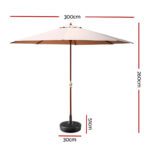 Instahut 3m Outdoor Umbrella w/Base Pole Umbrellas Garden Sun Stand Deck Beige - Image 2