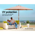 Instahut 3m Outdoor Umbrella w/Base Pole Umbrellas Garden Sun Stand Deck Beige - Image 5