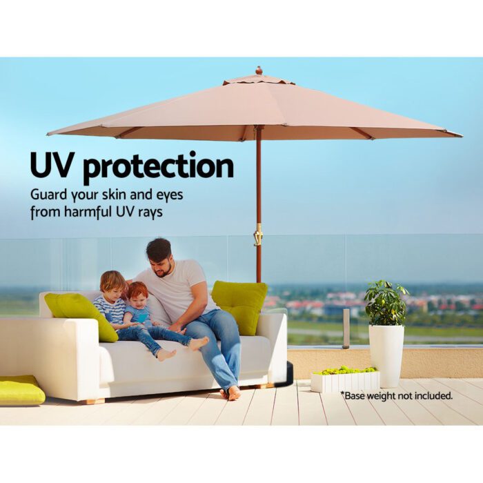 Instahut 3m Outdoor Umbrella w/Base Pole Umbrellas Garden Sun Stand Deck Beige - Image 5