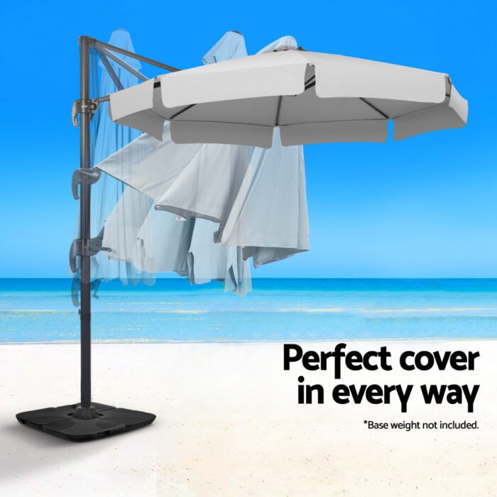Instahut 3m Outdoor Umbrella Cantilever 360 Degree Tilt Beach Roma Grey - Image 5