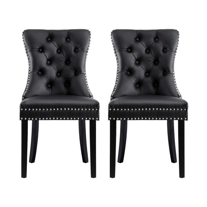1 Set of 2 Artiss Dining Chairs Black Leather - Image 3