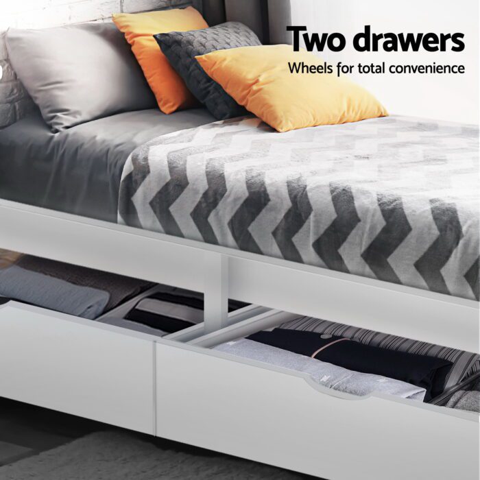 Artiss Bed Frame Single Size Wooden with 2 Drawers White RIO - Image 4