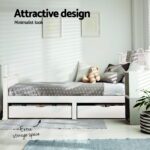 Artiss Bed Frame Single Size Wooden with 2 Drawers White RIO - Image 5