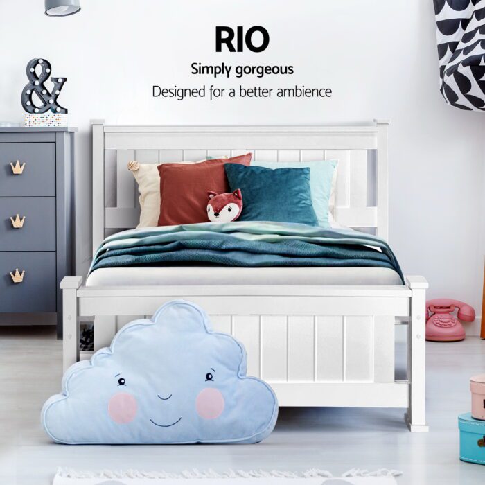 Artiss Bed Frame Single Size Wooden with 2 Drawers White RIO - Image 6