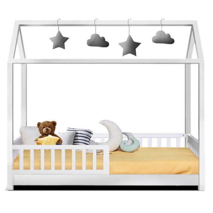 Artiss Bed Frame Wooden Kids House Frame White ROCK - Image 3