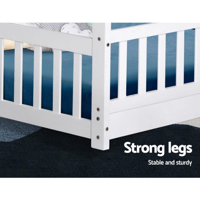 Artiss Bed Frame Wooden Kids House Frame White ROCK - Image 5