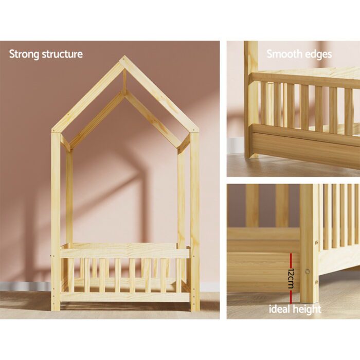Artiss Bed Frame Wooden Kids House Frame Oak ROCK - Image 5