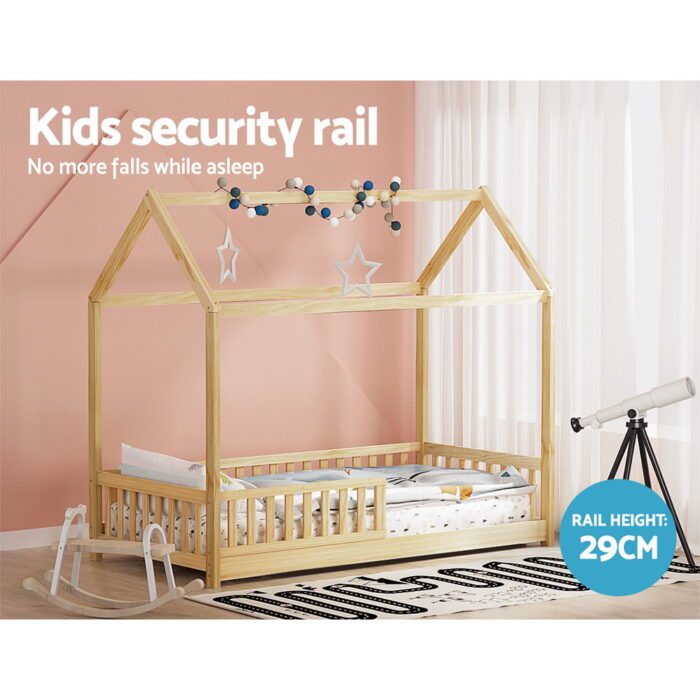 Artiss Bed Frame Wooden Kids House Frame Oak ROCK - Image 6