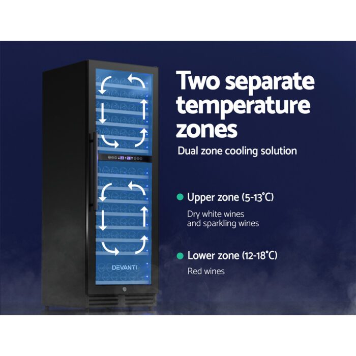 Devanti Wine Fridge Cooler Dual Zone 154 Bottles - Image 5